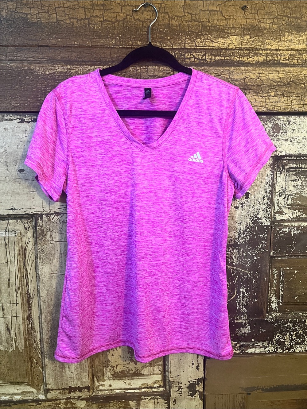 adidas Women's Heather Pink V-Neck Performance Tee